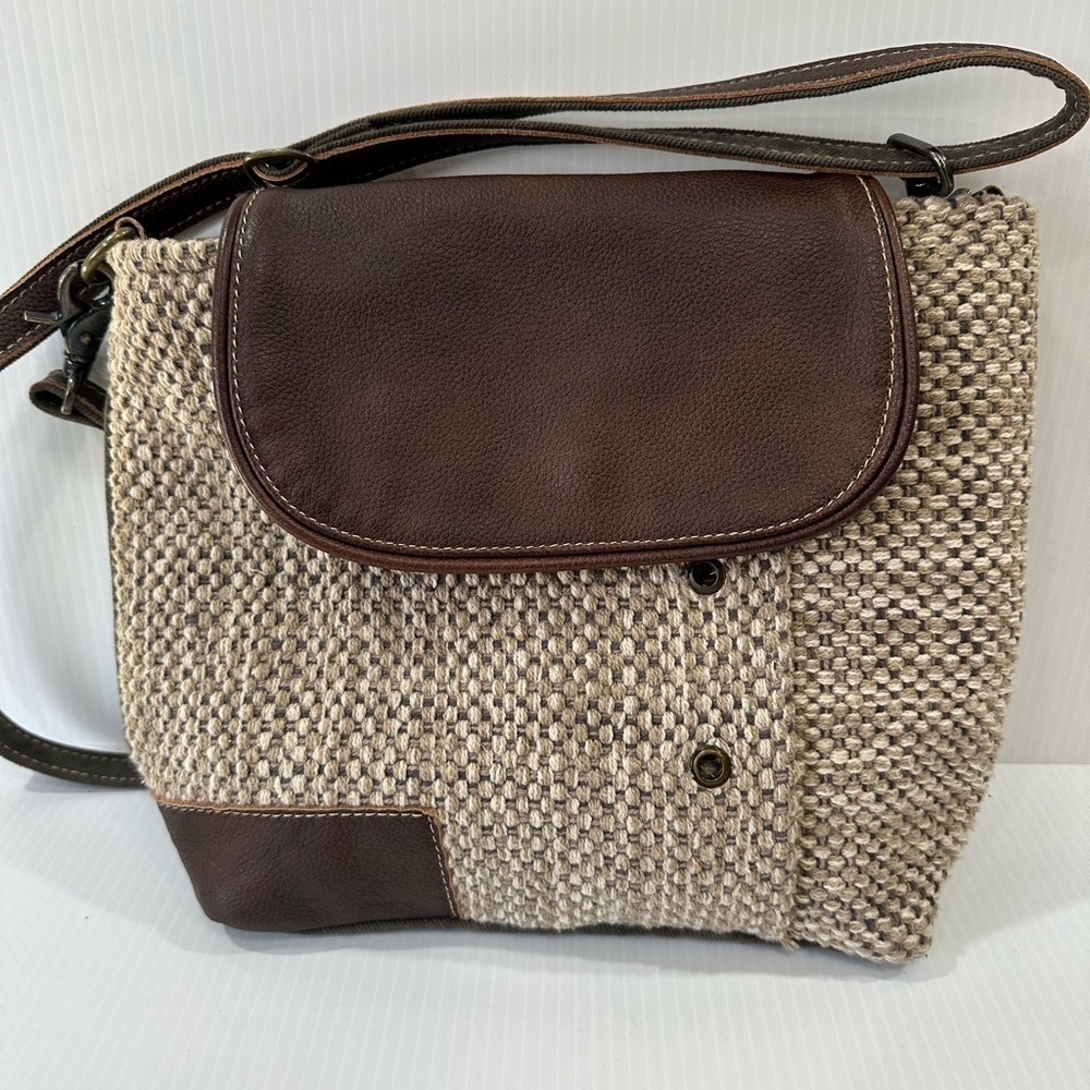 Myra Bag Rug Leather and Canvas Crossbody Shoulder Bag EUC - Picture 2 of 10